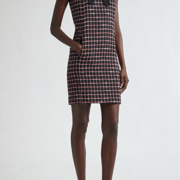 St John Women's Bow-Embellished Tweed Mini Dress in Black/haute Red/pearl Multi - Picture 2 of 12